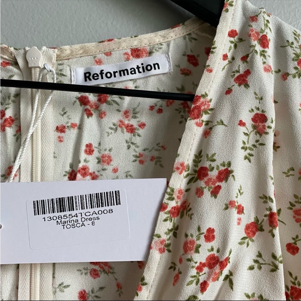 Reformation Cream Floral Mini Dress with Red Blossom Print - Picture 6 of 8